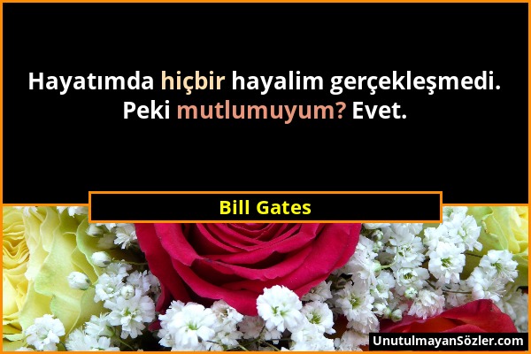 Bill Gates - Hayatımda hiçbir hayalim gerçekleşmedi. Peki mutlumuyum? Evet....