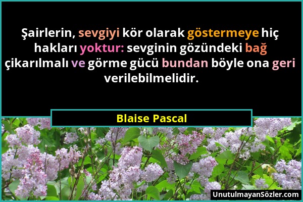 Blaise Pascal - Şairlerin, sevgiyi kör olarak göstermeye hiç hakları yoktur: sevginin gözündeki bağ çikarılmalı ve görme gücü bundan böyle ona geri ve...