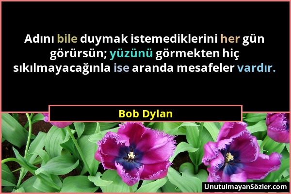 Bob Dylan - Adını bile duymak istemediklerini her gün görürsün; yüzünü görmekten hiç sıkılmayacağınla ise aranda mesafeler vardır....