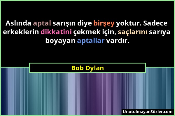 Bob Dylan - Aslında aptal sarışın diye birşey yoktur. Sadece erkeklerin dikkatini çekmek için, saçlarını sarıya boyayan aptallar vardır....