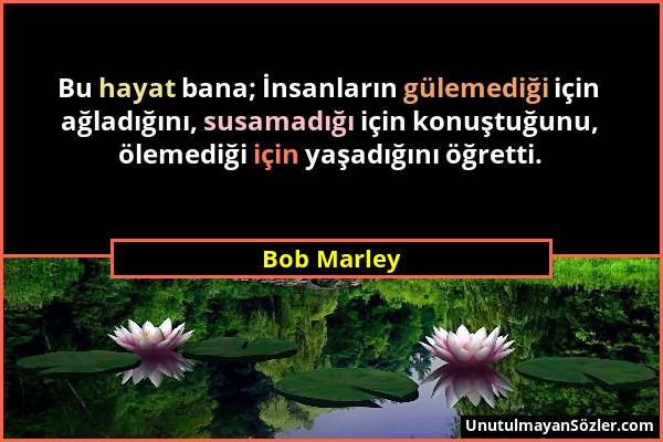 Bob Marley - Bu hayat bana; İnsanların gülemediği için ağladığını, susamadığı için konuştuğunu, ölemediği için yaşadığını öğretti....