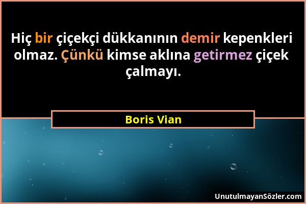 Boris Vian - Hiç bir çiçekçi dükkanının demir kepenkleri olmaz. Çünkü kimse aklına getirmez çiçek çalmayı....