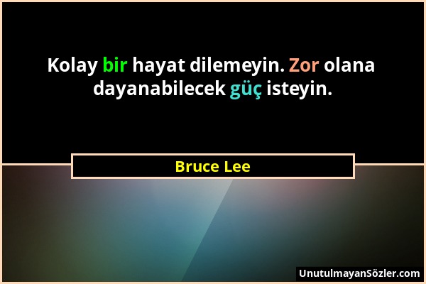 Bruce Lee - Kolay bir hayat dilemeyin. Zor olana dayanabilecek güç isteyin....