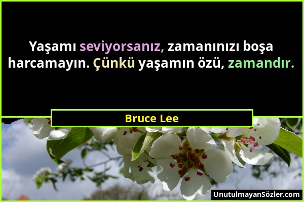 Bruce Lee - Yaşamı seviyorsanız, zamanınızı boşa harcamayın. Çünkü yaşamın özü, zamandır....