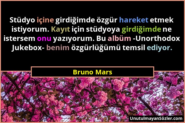 Bruno Mars - Stüdyo içine girdiğimde özgür hareket etmek istiyorum. Kayıt için stüdyoya girdiğimde ne istersem onu yazıyorum. Bu albüm -Unorthodox Juk...