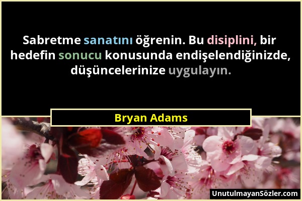 Bryan Adams - Sabretme sanatını öğrenin. Bu disiplini, bir hedefin sonucu konusunda endişelendiğinizde, düşüncelerinize uygulayın....