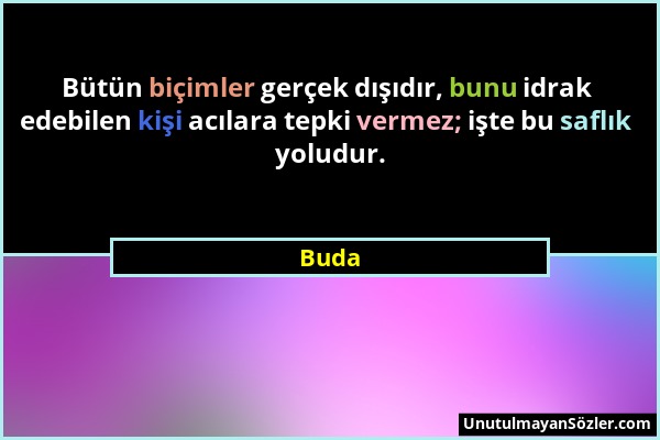 Buda - Bütün biçimler gerçek dışıdır, bunu idrak edebilen kişi acılara tepki vermez; işte bu saflık yoludur....