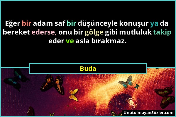 Buda - Eğer bir adam saf bir düşünceyle konuşur ya da bereket ederse, onu bir gölge gibi mutluluk takip eder ve asla bırakmaz....