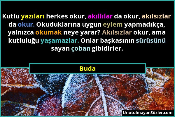 Buda - Kutlu yazıları herkes okur, akıllılar da okur, akılsızlar da okur. Okuduklarına uygun eylem yapmadıkça, yalnızca okumak neye yarar? Akılsızlar...