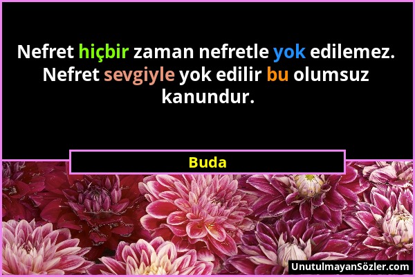 Buda - Nefret hiçbir zaman nefretle yok edilemez. Nefret sevgiyle yok edilir bu olumsuz kanundur....