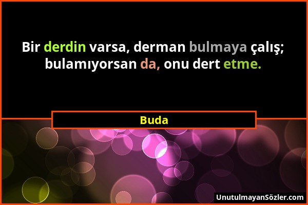 Buda - Bir derdin varsa, derman bulmaya çalış; bulamıyorsan da, onu dert etme....