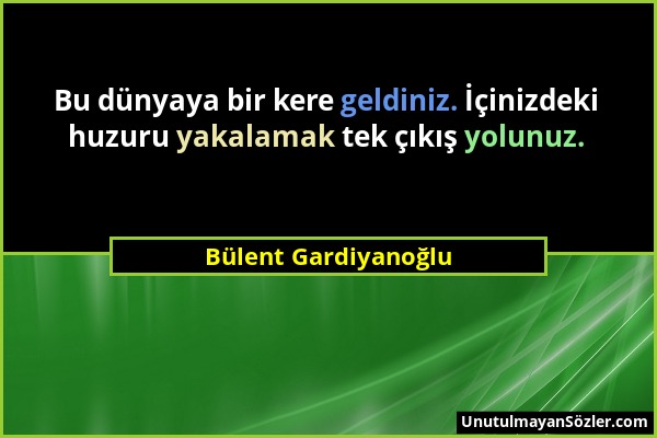 Bülent Gardiyanoğlu - Bu dünyaya bir kere geldiniz. İçinizdeki huzuru yakalamak tek çıkış yolunuz....