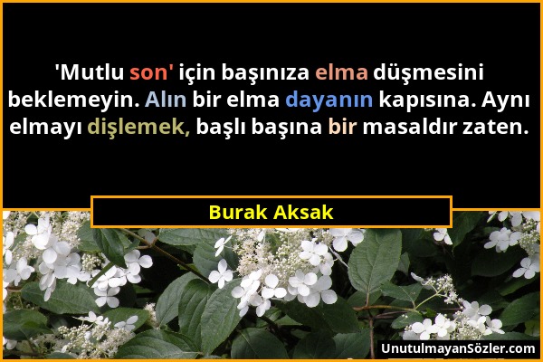 Burak Aksak - 'Mutlu son' için başınıza elma düşmesini beklemeyin. Alın bir elma dayanın kapısına. Aynı elmayı dişlemek, başlı başına bir masaldır zat...