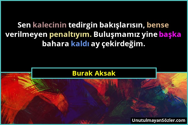 Burak Aksak - Sen kalecinin tedirgin bakışlarısın, bense verilmeyen penaltıyım. Buluşmamız yine başka bahara kaldı ay çekirdeğim....