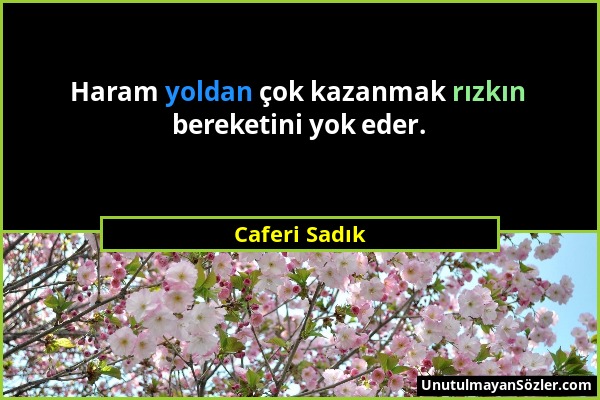 Caferi Sadık - Haram yoldan çok kazanmak rızkın bereketini yok eder....