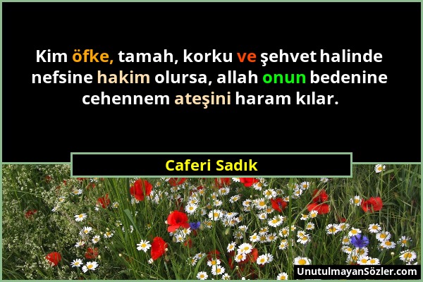 Caferi Sadık - Kim öfke, tamah, korku ve şehvet halinde nefsine hakim olursa, allah onun bedenine cehennem ateşini haram kılar....