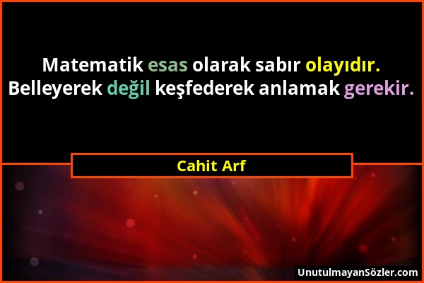 Cahit Arf - Matematik esas olarak sabır olayıdır. Belleyerek değil keşfederek anlamak gerekir....