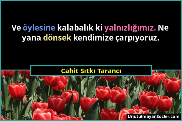 Cahit Sıtkı Tarancı - Ve öylesine kalabalık ki yalnızlığımız. Ne yana dönsek kendimize çarpıyoruz....