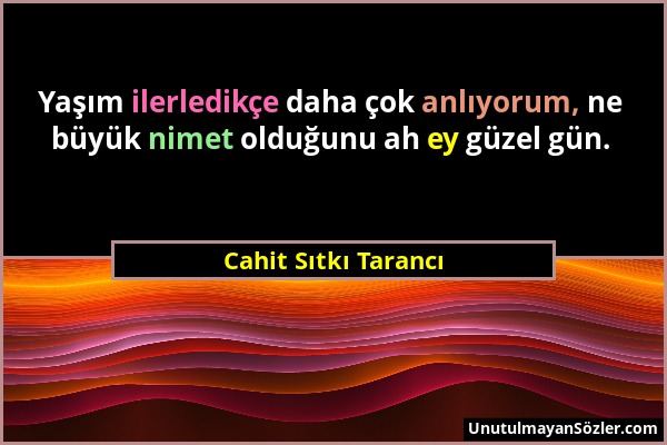 Cahit Sıtkı Tarancı - Yaşım ilerledikçe daha çok anlıyorum, ne büyük nimet olduğunu ah ey güzel gün....