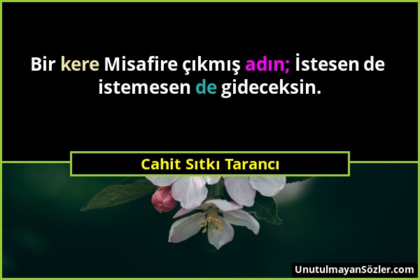 Cahit Sıtkı Tarancı - Bir kere Misafire çıkmış adın; İstesen de istemesen de gideceksin....