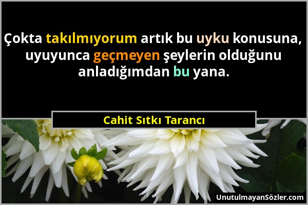 Cahit Sıtkı Tarancı - Çokta takılmıyorum artık bu uyku konusuna, uyuyunca geçmeyen şeylerin olduğunu anladığımdan bu yana....