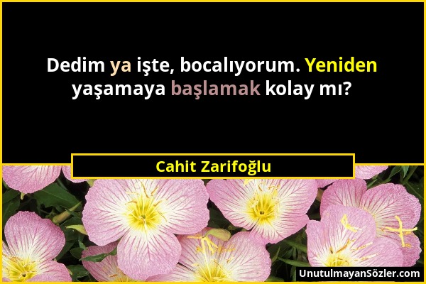 Cahit Zarifoğlu - Dedim ya işte, bocalıyorum. Yeniden yaşamaya başlamak kolay mı?...