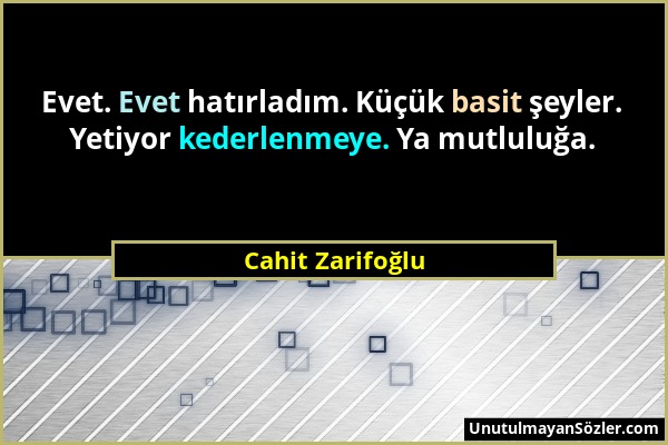 Cahit Zarifoğlu - Evet. Evet hatırladım. Küçük basit şeyler. Yetiyor kederlenmeye. Ya mutluluğa....