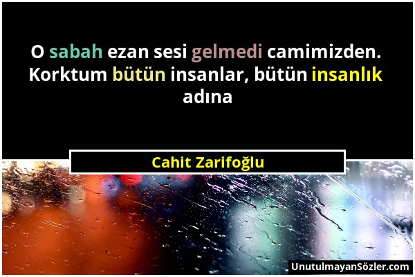 Cahit Zarifoğlu - O sabah ezan sesi gelmedi camimizden. Korktum bütün insanlar, bütün insanlık adına...