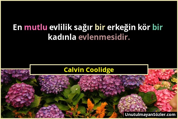 Calvin Coolidge - En mutlu evlilik sağır bir erkeğin kör bir kadınla evlenmesidir....