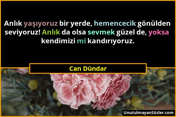 Can Dündar - Anlık yaşıyoruz bir yerde, hemencecik gönülden seviyoruz! Anlık da olsa sevmek güzel de, yoksa kendimizi mi kandırıyoruz....