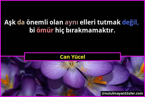 Can Yücel - Aşk da önemli olan aynı elleri tutmak değil, bi ömür hiç bırakmamaktır....