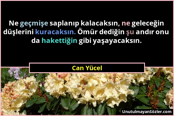 Can Yücel - Ne geçmişe saplanıp kalacaksın, ne geleceğin düşlerini kuracaksın. Ömür dediğin şu andır onu da hakettiğin gibi yaşayacaksın....