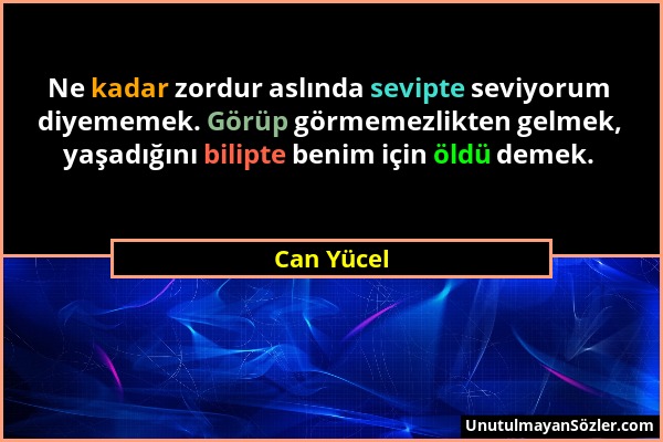 Can Yücel - Ne kadar zordur aslında sevipte seviyorum diyememek. Görüp görmemezlikten gelmek, yaşadığını bilipte benim için öldü demek....