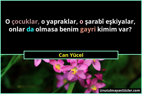 Can Yücel - O çocuklar, o yapraklar, o şarabî eşkiyalar, onlar da olmasa benim gayri kimim var?...