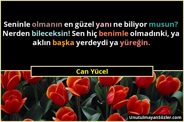 Can Yücel - Seninle olmanın en güzel yanı ne biliyor musun? Nerden bileceksin! Sen hiç benimle olmadınki, ya aklın başka yerdeydi ya yüreğin....