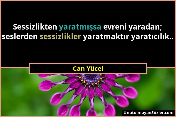 Can Yücel - Sessizlikten yaratmışsa evreni yaradan; seslerden sessizlikler yaratmaktır yaratıcılık.....
