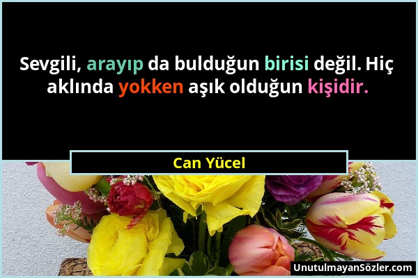 Can Yücel - Sevgili, arayıp da bulduğun birisi değil. Hiç aklında yokken aşık olduğun kişidir....