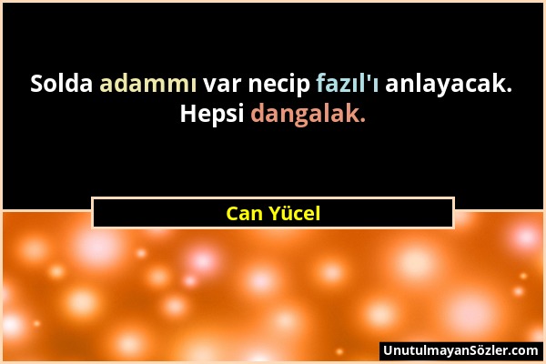 Can Yücel - Solda adammı var necip fazıl'ı anlayacak. Hepsi dangalak....