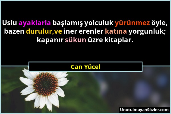 Can Yücel - Uslu ayaklarla başlamış yolculuk yürünmez öyle, bazen durulur,ve iner erenler katına yorgunluk; kapanır sükun üzre kitaplar....