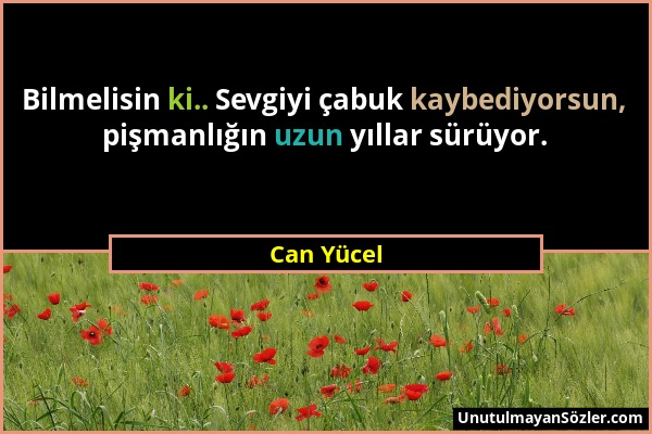 Can Yücel - Bilmelisin ki.. Sevgiyi çabuk kaybediyorsun, pişmanlığın uzun yıllar sürüyor....