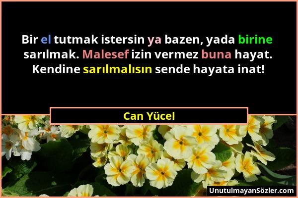 Can Yücel - Bir el tutmak istersin ya bazen, yada birine sarılmak. Malesef izin vermez buna hayat. Kendine sarılmalısın sende hayata inat!...