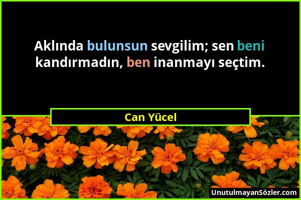 Can Yücel - Aklında bulunsun sevgilim; sen beni kandırmadın, ben inanmayı seçtim....