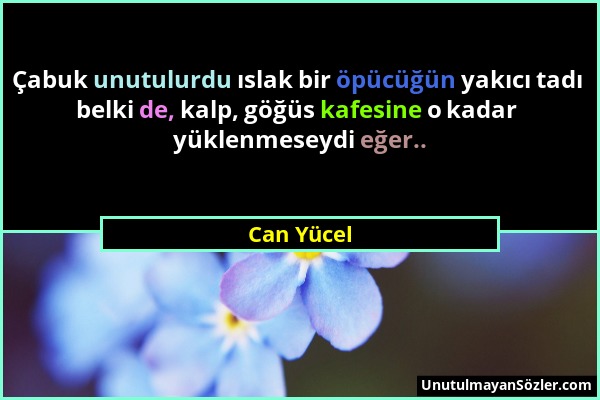 Can Yücel - Çabuk unutulurdu ıslak bir öpücüğün yakıcı tadı belki de, kalp, göğüs kafesine o kadar yüklenmeseydi eğer.....