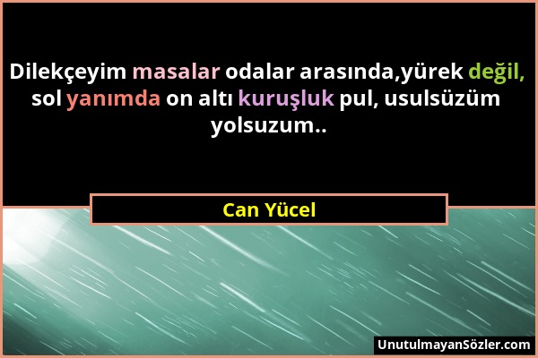 Can Yücel - Dilekçeyim masalar odalar arasında,yürek değil, sol yanımda on altı kuruşluk pul, usulsüzüm yolsuzum.....