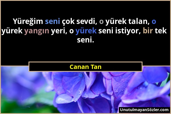 Canan Tan - Yüreğim seni çok sevdi, o yürek talan, o yürek yangın yeri, o yürek seni istiyor, bir tek seni....