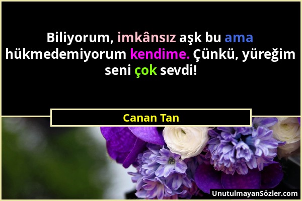 Canan Tan - Biliyorum, imkânsız aşk bu ama hükmedemiyorum kendime. Çünkü, yüreğim seni çok sevdi!...