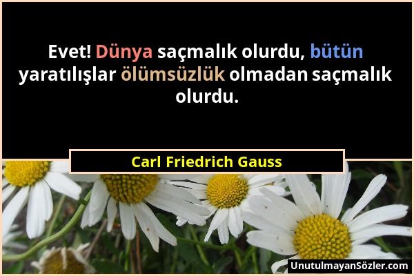 Carl Friedrich Gauss - Evet! Dünya saçmalık olurdu, bütün yaratılışlar ölümsüzlük olmadan saçmalık olurdu....