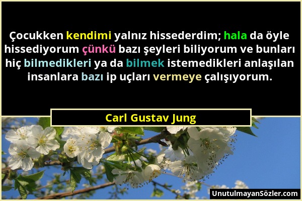 Carl Gustav Jung - Çocukken kendimi yalnız hissederdim; hala da öyle hissediyorum çünkü bazı şeyleri biliyorum ve bunları hiç bilmedikleri ya da bilme...