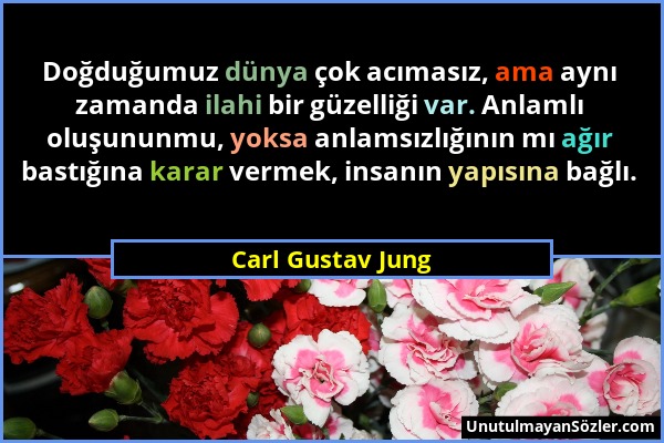 Carl Gustav Jung - Doğduğumuz dünya çok acımasız, ama aynı zamanda ilahi bir güzelliği var. Anlamlı oluşununmu, yoksa anlamsızlığının mı ağır bastığın...