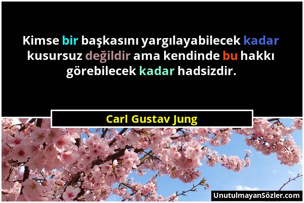 Carl Gustav Jung - Kimse bir başkasını yargılayabilecek kadar kusursuz değildir ama kendinde bu hakkı görebilecek kadar hadsizdir....